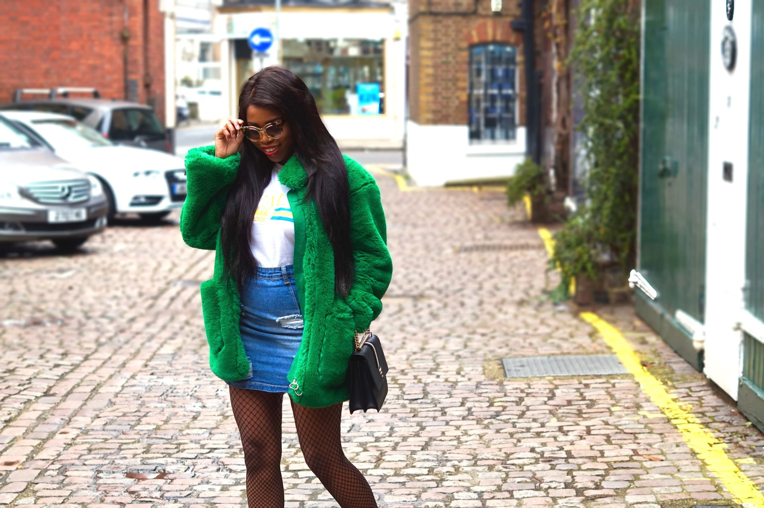 Topshop green fur clearance coat